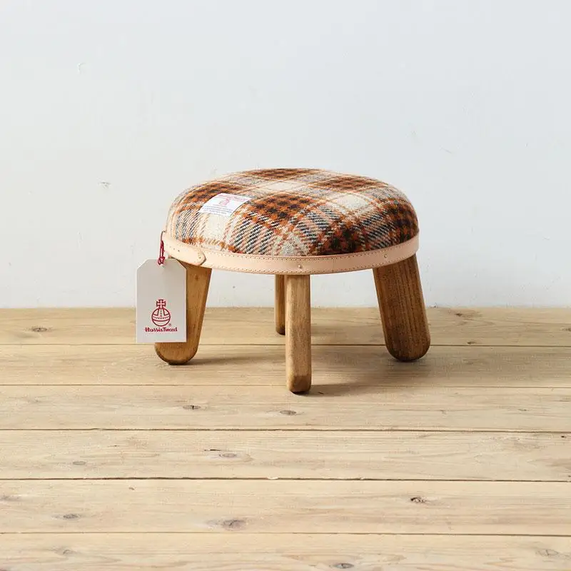 まぁるいスツール【ライトブラウン＆ブラウンチェック】 子供 椅子イスキッズ HARRIS TWEED（ハリスツイード）家具