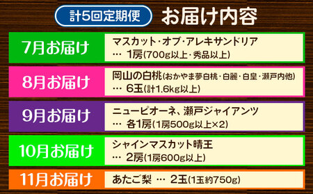 【先行予約】フルーツ定期便 全5回コース 桃 マスカット 梨 【配送不可地域あり】