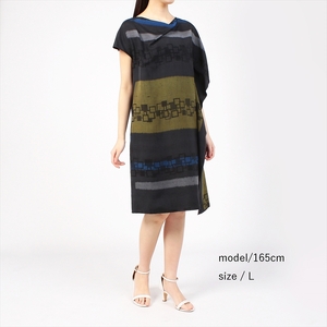 【限定】STYLE＊MEISEN 四角重ね柄シルクワンピース（BLACK）/ M F7Z-307