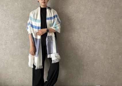 ◎海外要人向け贈呈品選出 STYLE＊MEISEN 四角重ね柄ストール（WHITE） F7Z-309
