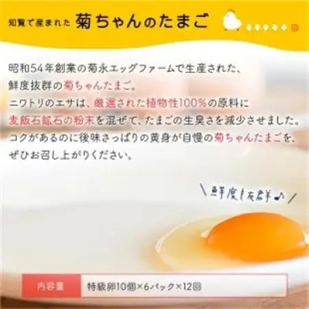 【発送月固定定期便】菊ちゃんのたまご(特級卵)全12回【配送不可地域：離島】【4081378】