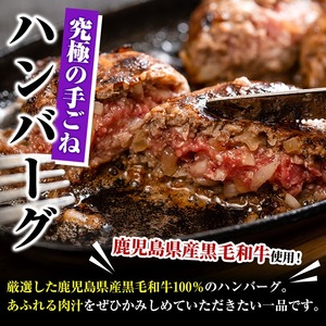 ＜訳あり定期便・全3回＞(網脂無し)鹿児島県産黒毛和牛 手ごねハンバーグ(100g×8個×3回 総計24個) 国産 牛肉 訳アリ 定期便 小分け おかず 惣菜 個包装 冷凍ハンバーグ【スーパーよしだ】akn058-15