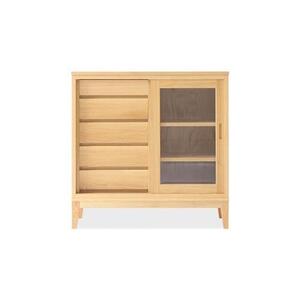 旭川家具 MUKU工房オリジナル ムク キャビネット ナラ 【 国産 無垢 インテリア 木製 収納 ナチュラル キャビネット チェスト リビング ダイニング 北海道 】 _03234
