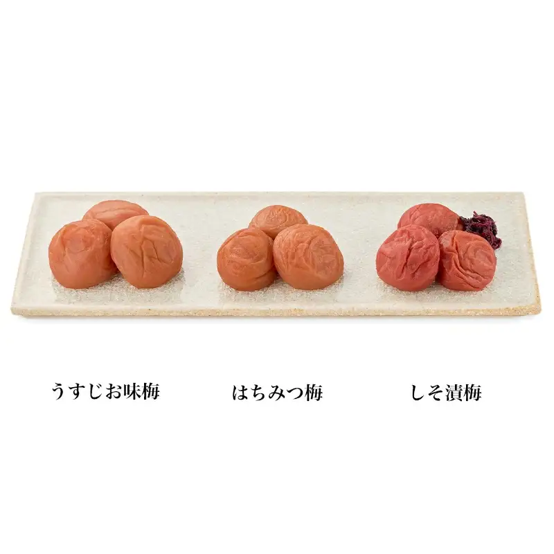 紀州梅干　かさね（３種のかさね）うすじお味梅230g・はちみつ梅230g・しそ漬梅230g【計690g】 / A級品 紀州南高梅 梅干 贈答品 うす塩味梅 はちみつ梅 しそ漬梅 詰め合わせ 贈り物 和歌山 田辺市【umk003-1】