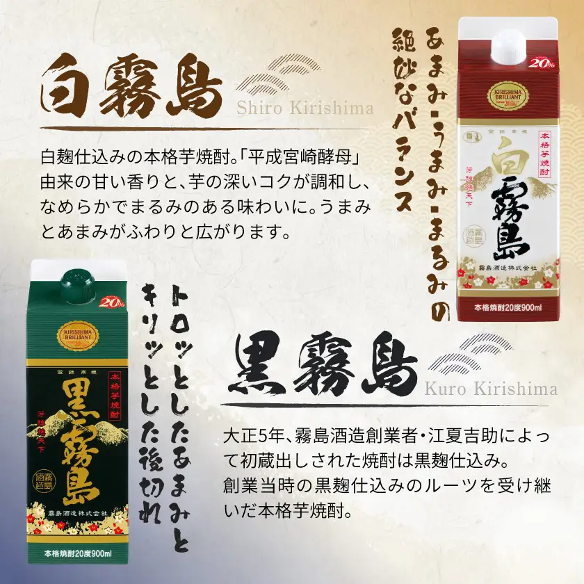 霧島4色スリムパック25度・20度 900ml×6本セット≪みやこんじょ特急便≫〔19-82-005-Q〕_(都城市) 赤霧島25度 黒霧島EX25度 黒霧島20度 白霧島20度 スリムパック4種6本セット 900ml 焼酎