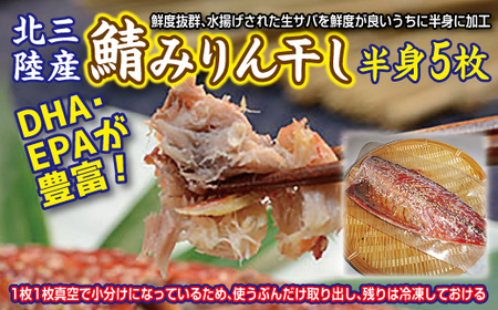 北三陸産 さばみりん干し 半身５枚（真空パック入り）サバ 鯖 切身 フィレ 魚 焼き魚 おかず 小分け