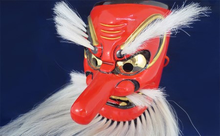 備中神楽面桐一刀彫 猿田彦の命 伯泉作 民芸品 工芸品 
