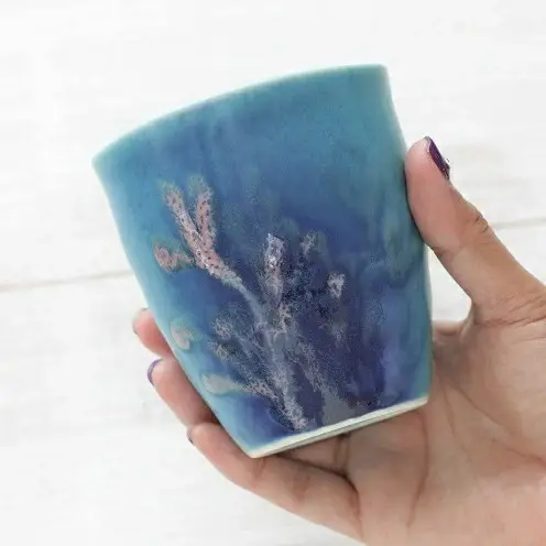 【datta.沖縄南の島陶芸工房】珊瑚タンブラー 瑠璃紺x純白（ペアセット）