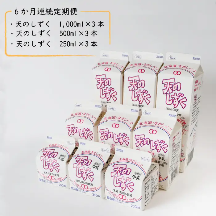 【定期便：全6回】天のしずく　詰め合わせセットＡ(1000ml×3本・500ml×3本・250ml×3本,合計5.2L)【5100301】