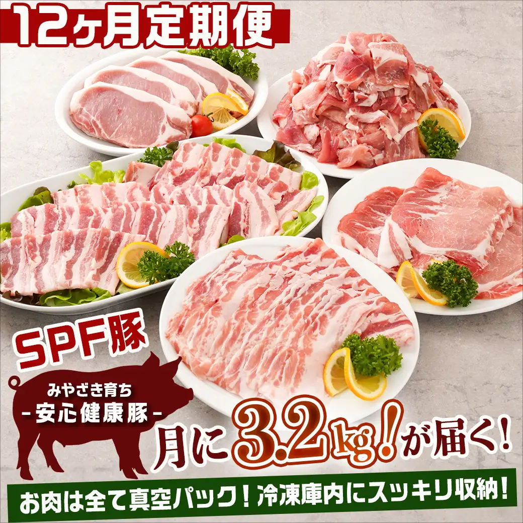 ≪12回連続お届け≫「宮崎SPF豚」日替わりバラエティセット定期便〔T192-12-K901〕_(都城市) 宮崎県産豚 小間切れ ロース・ステーキ用 肩ロース バラ焼肉用 しゃぶ SPF豚 健康豚 真空パック