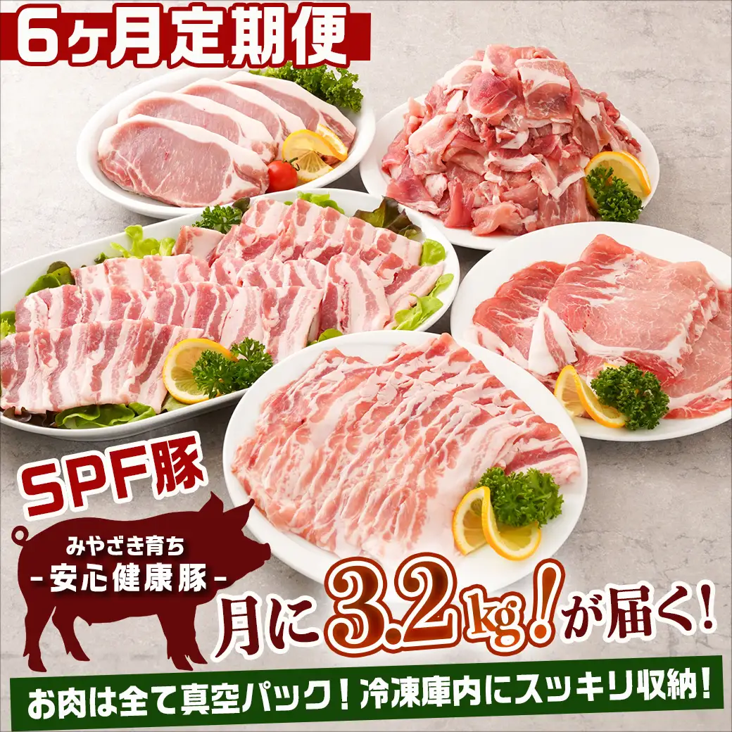 ≪6回連続お届け≫「宮崎SPF豚」日替わりバラエティセット定期便〔T96-6-K901〕_(都城市) 宮崎県産豚 小間切れ ロース 肩ローススライス バラ ステーキ 焼肉 しゃぶしゃぶ 真空