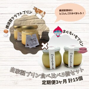 【全3回定期便】プリン食べ比べセット5個(追浜レトロプリン3個×まぐろいもプリン2個) 人気 おすすめ ぷりん お菓子 お土産 横須賀【有限会社たのし屋本舗】 [AKAE026]