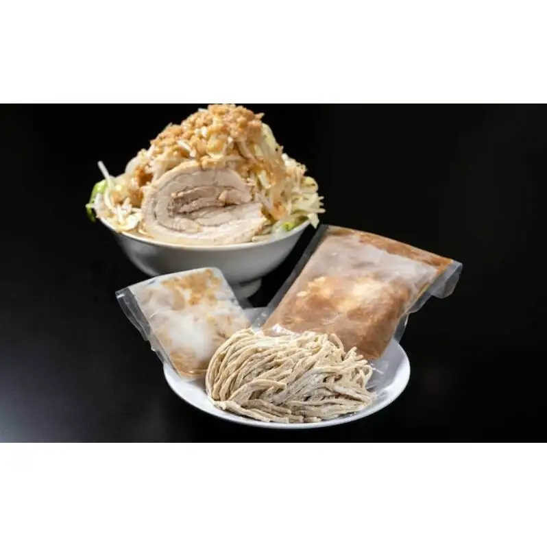 ラーメン：2食セット お取り寄せ 「二郎系 ラーメン」 醤油とんこつ 麺類 豚 旨味 濃厚スープ 平打ち 太麺 絶妙 バランス 溶き卵 コク おじや 冷凍 トッピング ボリューム 