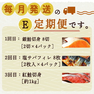 【定期便 全3回】魚鶴商店が選ぶ人気お魚E(銀鮭切身・サバフィレ・紅鮭切身)_G60-T70
