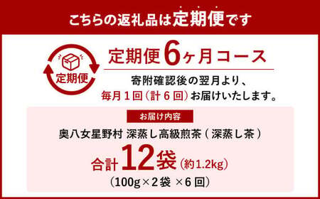 【6ヶ月定期便】【八女茶】奥八女星野村 深蒸し高級煎茶 (深蒸し茶) 100g×2袋