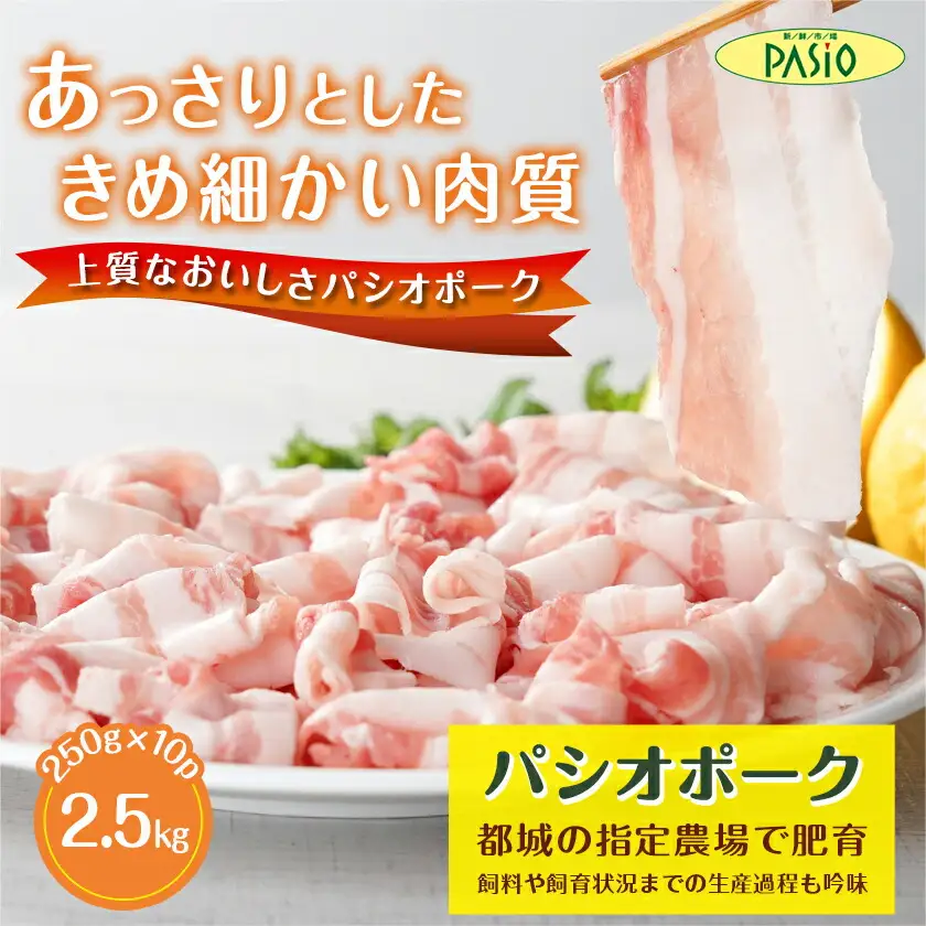 パシオポークバラしゃぶしゃぶ2.5kg(250g×10パック)〔AC-5406〕_(都城市) 都城産 パシオポーク バラ コクと旨味 コプラフレーク 300gずつ 10P
