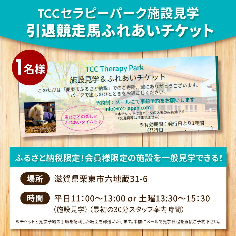 TCCセラピーパーク施設見学＆ふれあい チケット (1名様分) BIAV002 競馬 引退馬