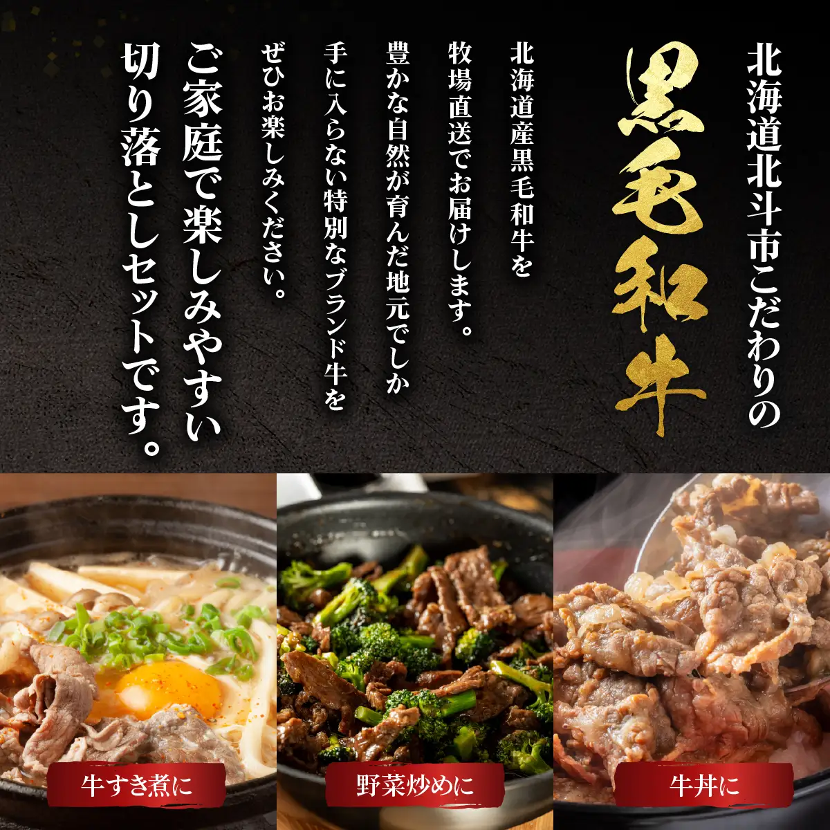 北海道産 黒毛和牛 おぐにビーフ 牧場直送 切り落とし 500g×2 HOKQ003