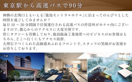 【 1泊朝食 ・ 温泉利用券付 】鹿島セントラルホテル 新館デラックスツイン ペア 宿泊券 一泊 朝食付 旅行 チケット ホテル