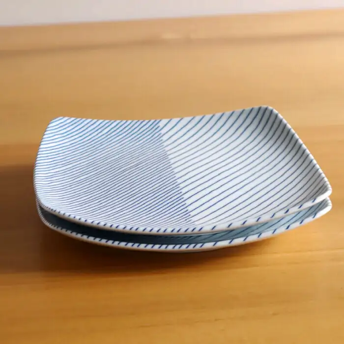 【白山陶器】【グッドデザイン賞】重ね縞 反角多用皿 2枚セット【波佐見焼】[TA161]