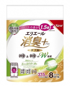 0020-10-08 エリエール 消臭 ＋ トイレットティシュー ほのかに香るナチュラルクリアの香り コンパクトダブル 64個 1.5倍 省スペース パルプ100％ トイレットペーパー ダブル 日用品 消耗品 コンパクト