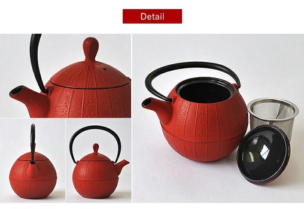 南部鉄器 ティーポット胡桃0.5L（レッド） 雑貨 日用品 工芸品 装飾品