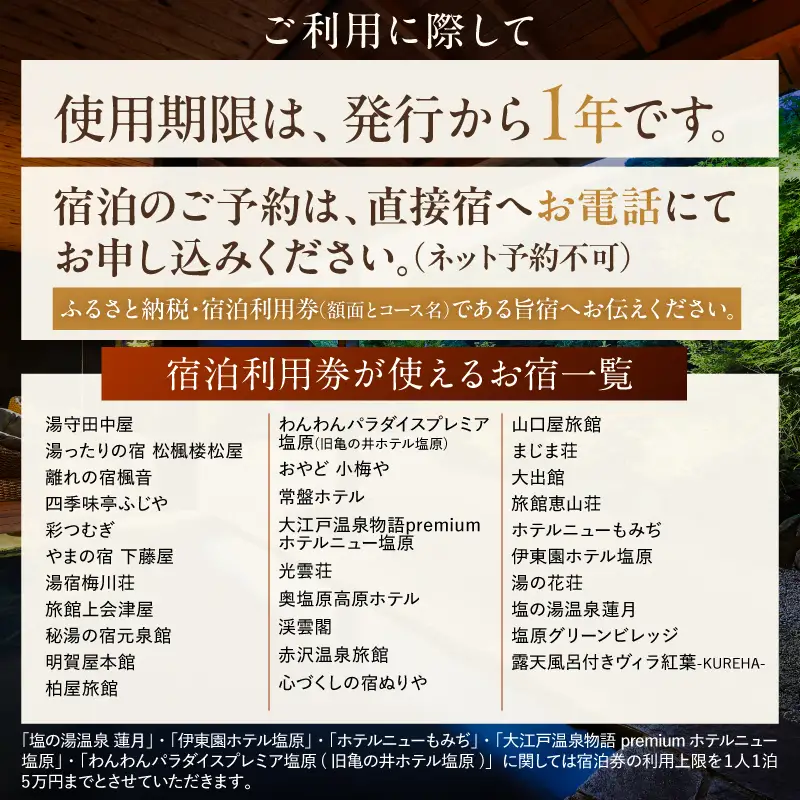 塩原温泉宿泊利用券(竹コース・30,000円分) 【ns010-002】