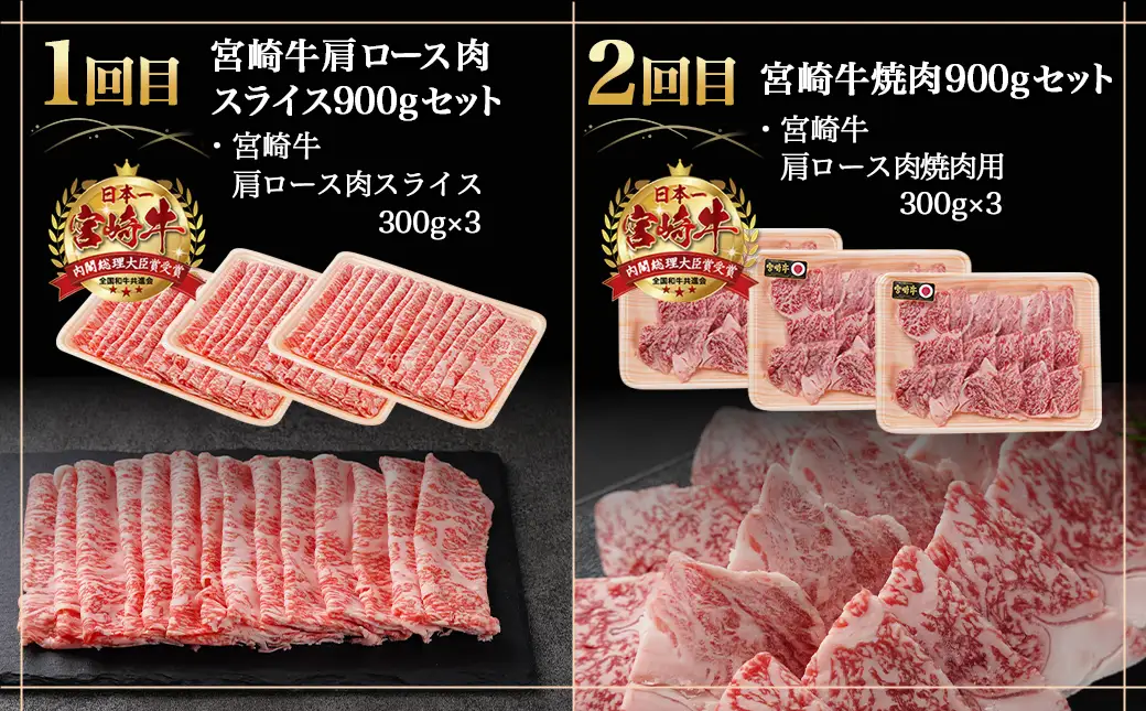 ≪全6回定期便≫宮崎牛食べ比べ定期便5.5kg〔TAF6-I601〕_(都城市) 4等級 5等級 スライス 小間切れ ステーキ 焼肉 肩ロース サーロイン ミスジ もも