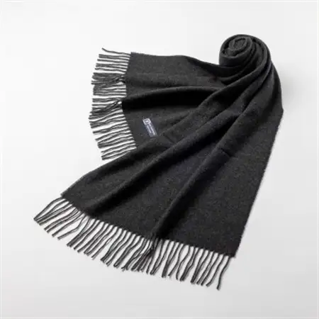 【B1-2】大判　カシミヤ100%　マフラー(チャコールグレー×ブラック)_装飾品・工芸品 マフラー・手袋 服飾小物 _【1491193】