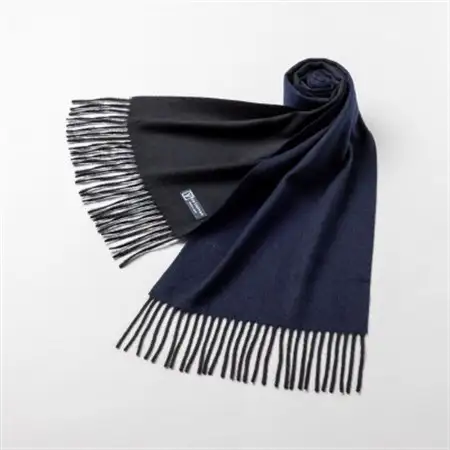 リバーシブル風　カシミヤ100%　マフラー(ネイビーブルー×ブラック)_装飾品・工芸品 マフラー・手袋 服飾小物 _【1491460】