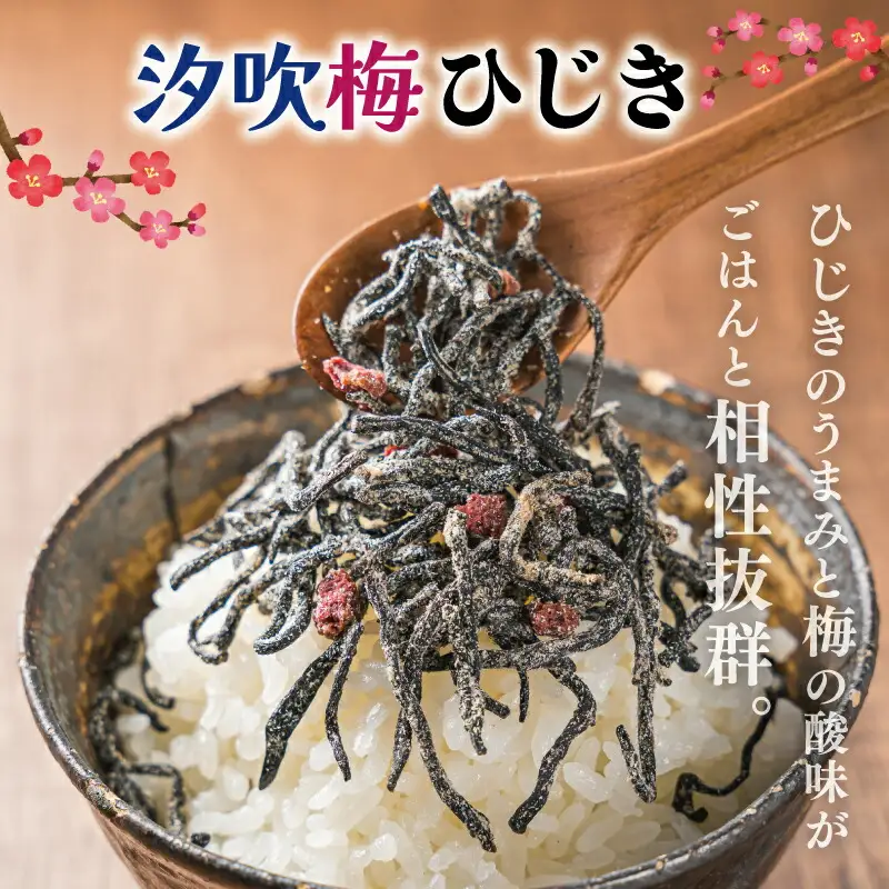 【伊勢丸い水産】 ごはんのおとも 汐吹梅ひじきとさばひじきのふりかけ セット 海藻 海産 ひじき 長ひじき 梅 さば サバ 鯖 佃煮 国内産 おすすめ 返礼品 人気 お取り寄せ 和食 小分け ミネラル 栄養 鉄分 簡単 時短 手軽