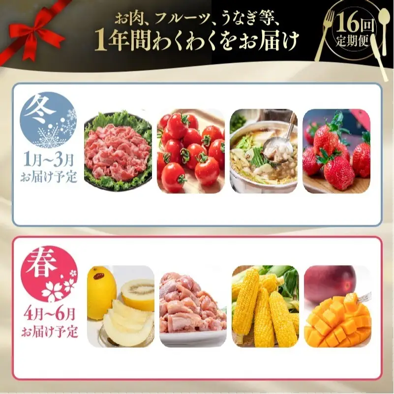 【季節の定期便E】12ヶ月毎月届く 西都まるごと堪能セット16品お届け！【プラチナコース】マンゴー 宮崎牛 うなぎ 牛肉 すき焼き 地鶏 鍋等＜1-5a＞