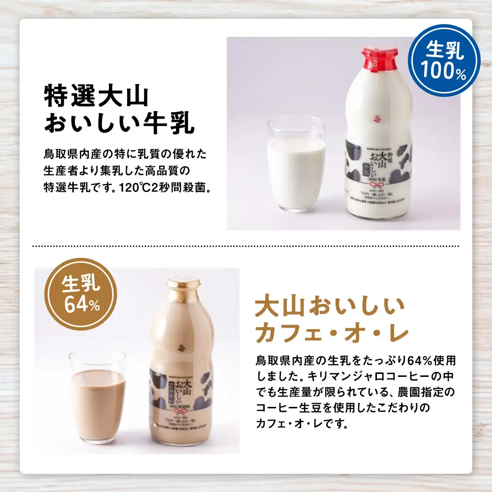 「大山おいしいギフトミルク」牛乳 カフェオレ詰め合わせ 2種3本 鳥取県産生乳使用