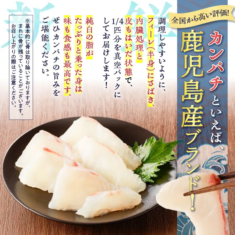 鹿児島産 スライスするだけ！カンパチ刺身用 1/4本 3～4人前 K100-006 魚