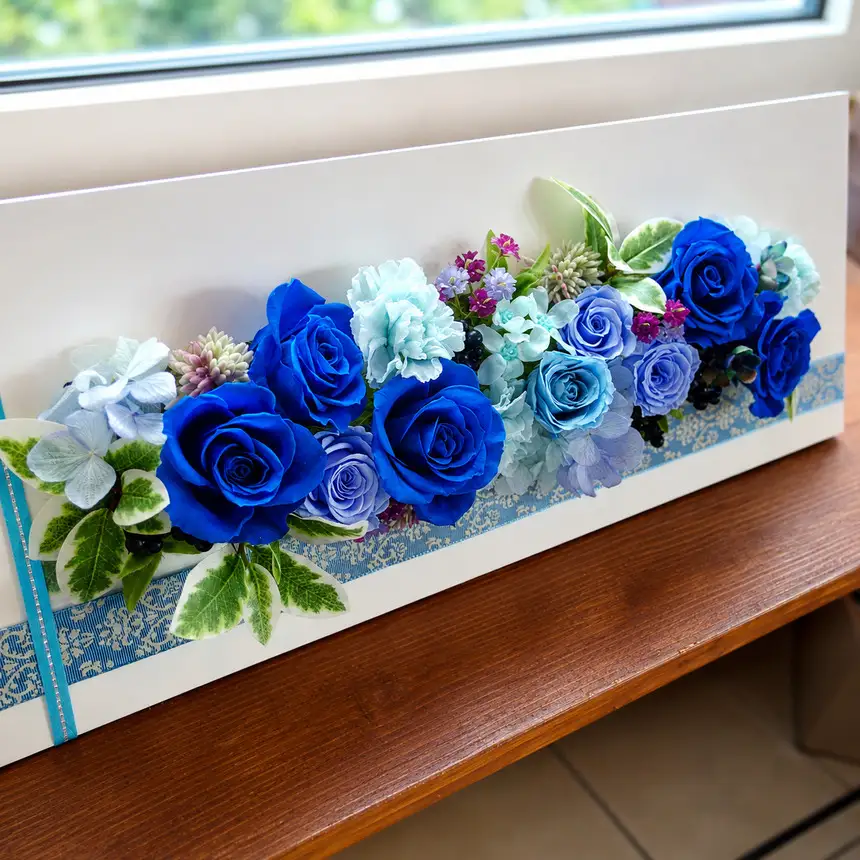 青いバラのフレームアレンジ プリザーブドフラワー ブルーローズ |  Flower Shop 花野果