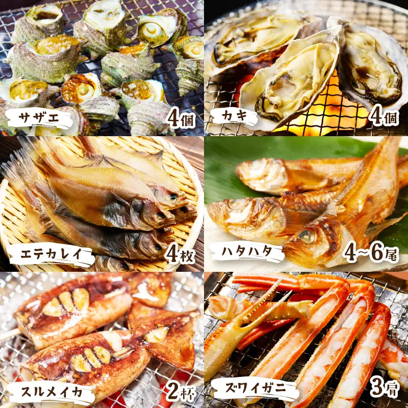 大好評！京丹後・海鮮BBQ　Gセット　大盛り生ズワイガニ　6種23品（4～5人前）（2026年4月中旬～発送） 魚介類 さざえ カキ かき いか イカ カレイ カニ 蟹 ズワイガニ ハタハタ バーベキュー キャンプ アウトドア 個包装 冷凍 送料無料 BBQファミリー