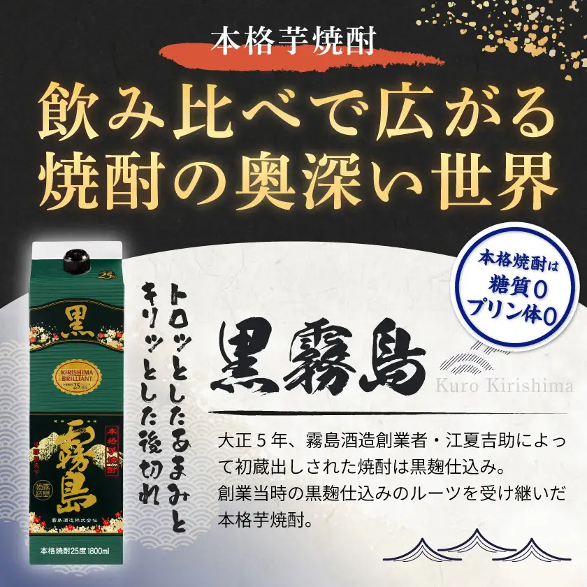 彩り鮮やか25度・20度焼酎 1.8Lパック6種6本≪みやこんじょ特急便≫〔AF-82-014-Q〕_(都城市) 焼酎 パック 25度 20度 芋焼酎 都城酒造 霧島酒造