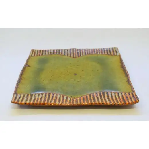 釉彩角皿 ライン模様 和食器 お皿 陶芸品《受注制作》皿 中皿 正方形 和食器 おすすめ プレート パスタ皿 サラダ皿 食器 おしゃれ モダン 陶芸 陶器 陶芸作家