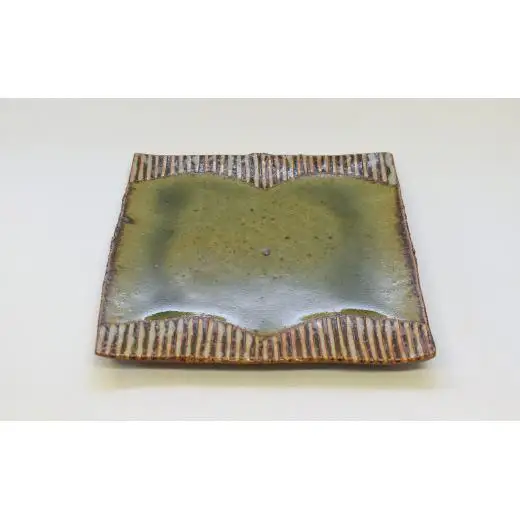 釉彩角皿 2枚セット ライン模様 和食器 お皿 陶芸品《受注制作》皿 中皿 正方形 和食器 おすすめ プレート パスタ皿 サラダ皿 食器 おしゃれ モダン 陶芸 陶器 陶芸作家
