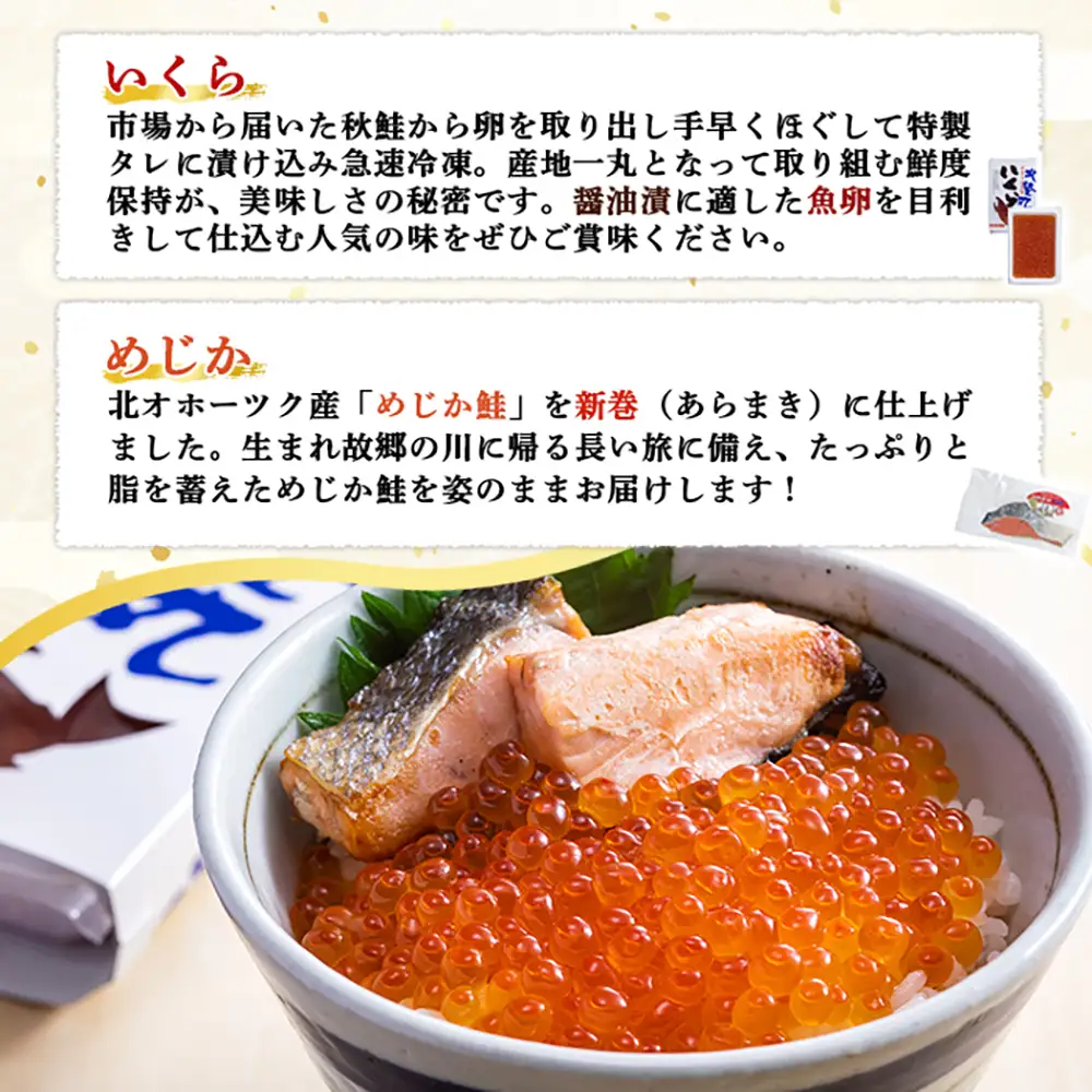 北隆丸自慢のいくら醤油漬け200g・鮭切身3尾の親子セット　オホーツク産【1600201】