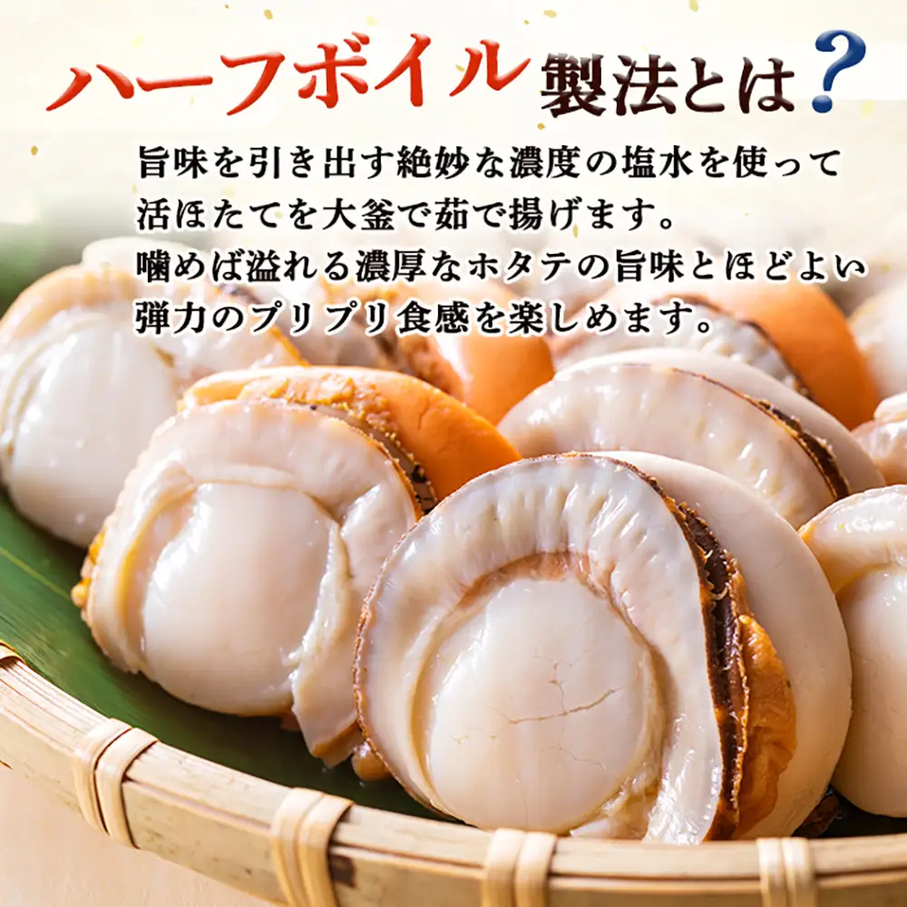 冷凍ハーフボイルホタテ「L～2L」大サイズ500g（8～12個）　オホーツク産【1602101】