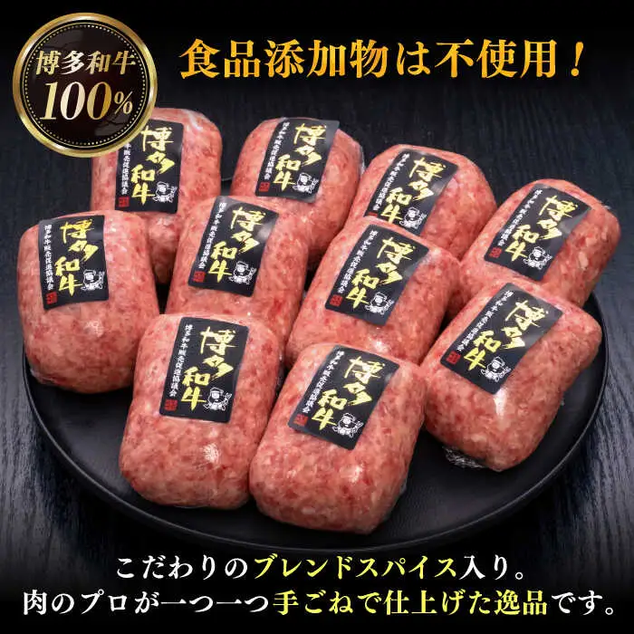 【全12回定期便】博多和牛100％！本格 手ごね ハンバーグ 10個 [ADBM052] 