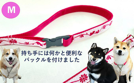 【中型犬用・Mサイズ】 ハーフチョークカラーとリードのセット（マゼンダピンクフラワー） 