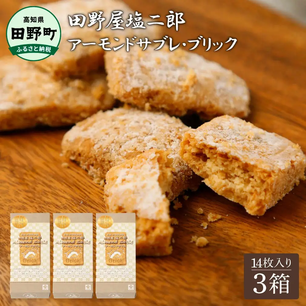 ★田野屋塩二郎完全天日塩★ アーモンドサブレ・ブリック 14個入り×3箱