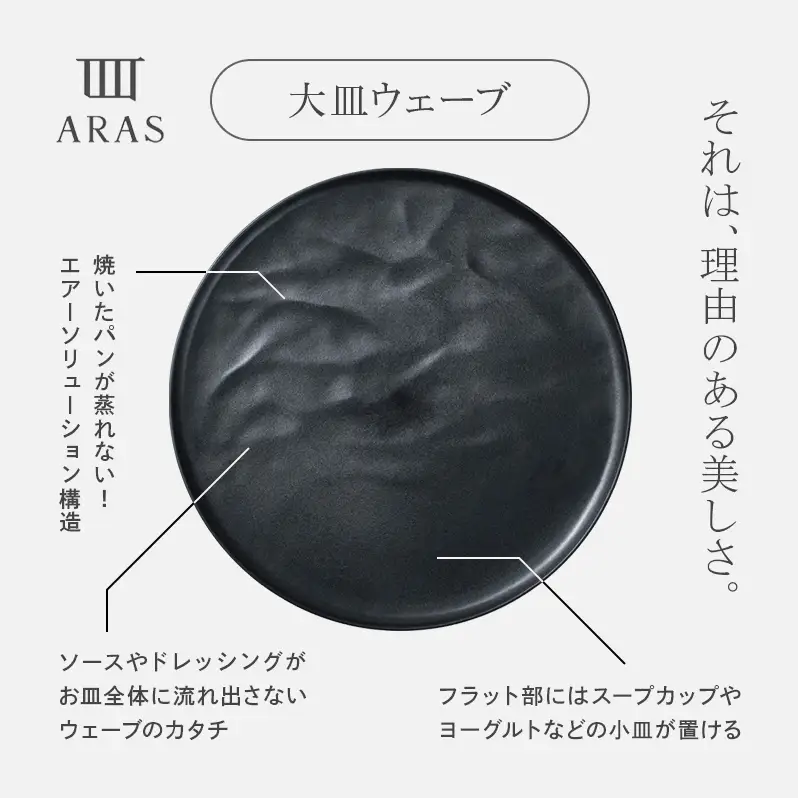 【最短翌日発送】 ARAS グリーングレー 大皿ウェーブ 皿 エイラス 27cm F6P-2587