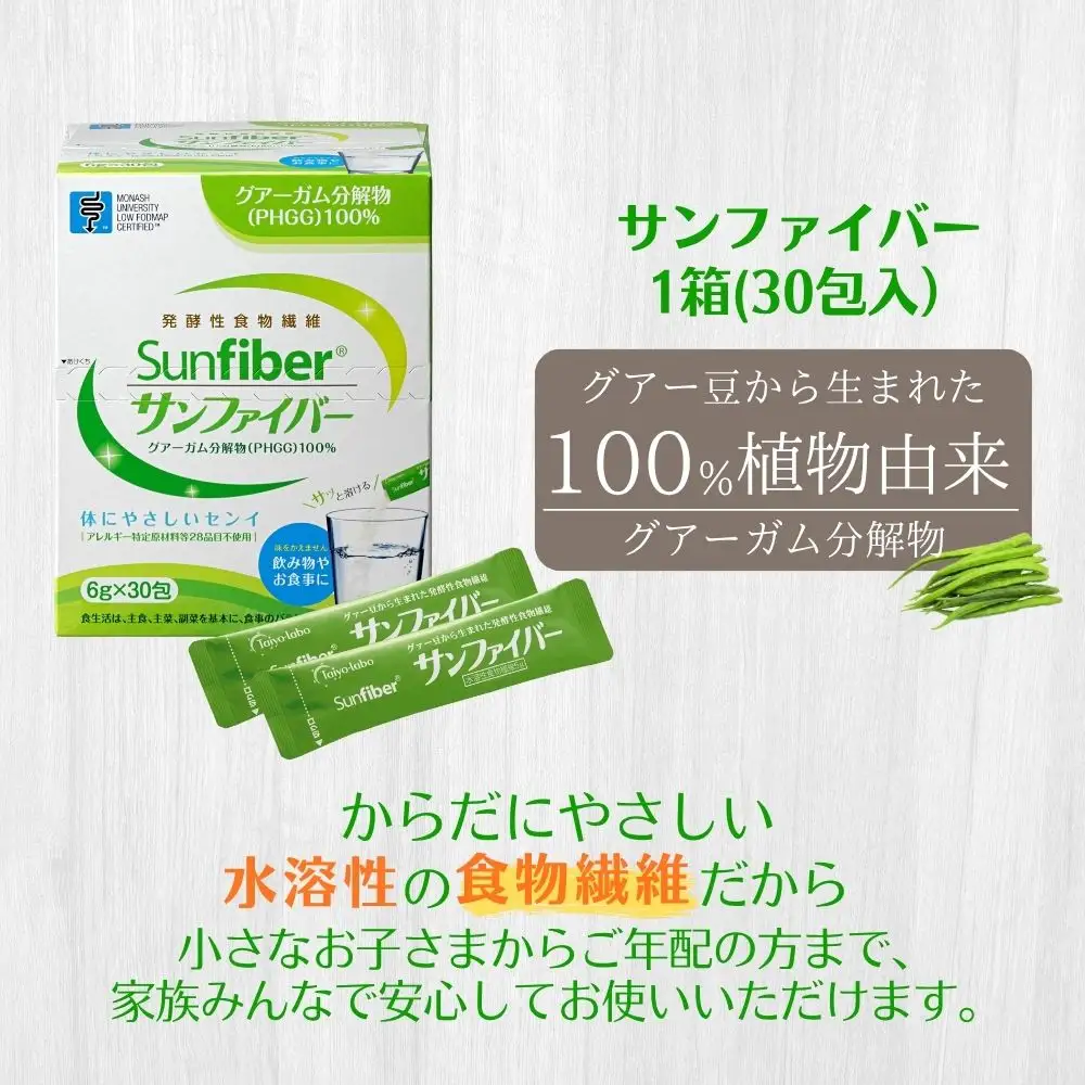 【1箱】TVで話題！グアーガム分解物 サンファイバー（粉末スティック）6g×30包│水溶性食物繊維 医療 介護 プレバイオティクス 発酵性食物繊維 健康食品 サプリ 個包装 太陽化学 三重県 四日市市 ふるさと納税