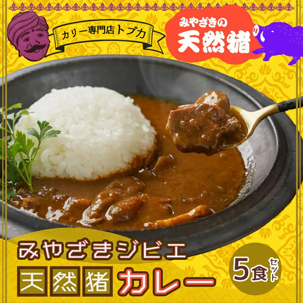 トプカ☆みやざきジビエ天然猪カレー5食セット※ポスト投函〔LD-J905〕_(都城市) カレー専門店 手づくり イノシシ ジビエカレー 和風 レトルト ポスト投函