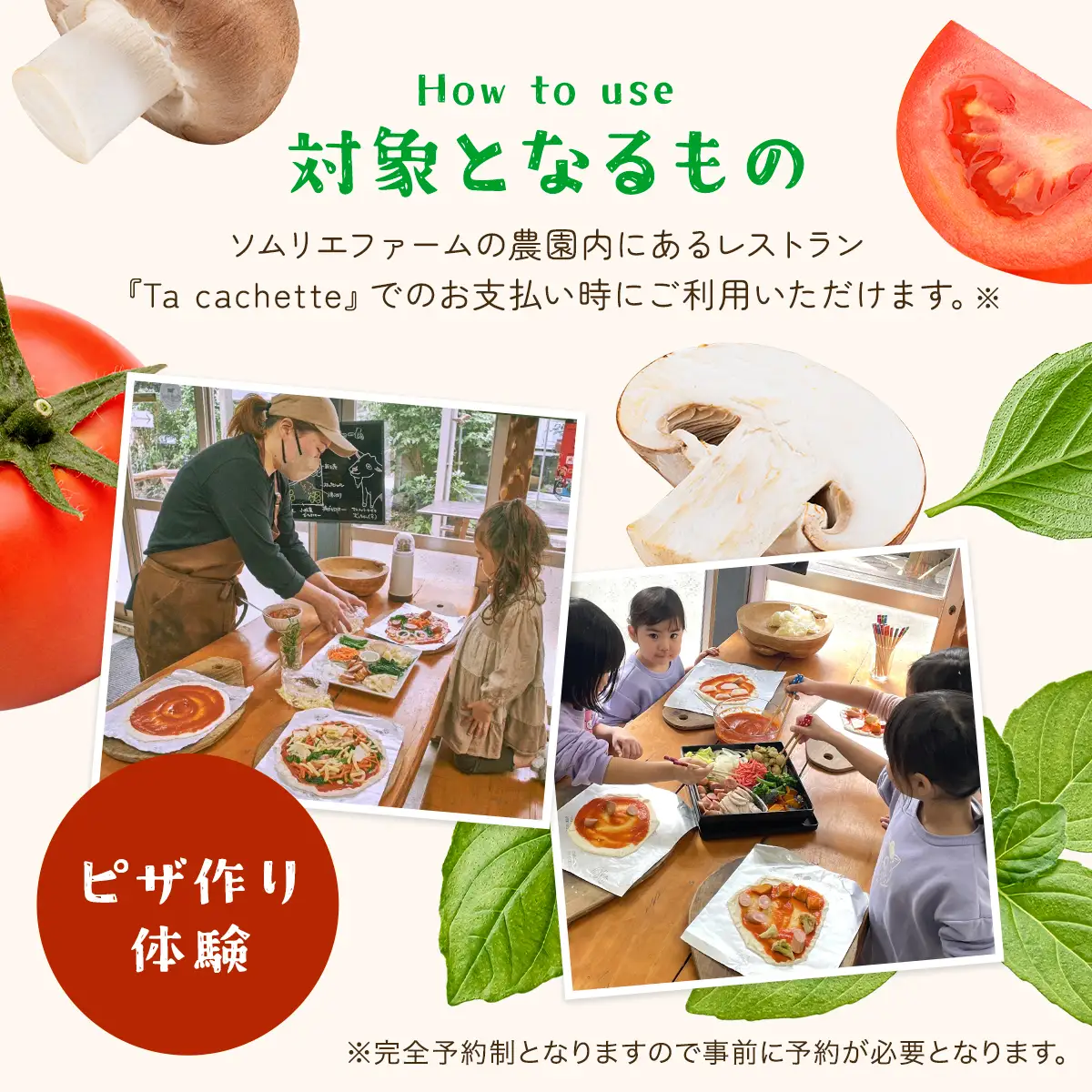 ピザ作り体験、野菜収穫体験にも利用可！ 農園レストラン「Ta cachette」お食事券3,000円分 ／ 体験 チケット 野菜 収獲 ピザ 利用券 千葉県 山武市 SMBP001