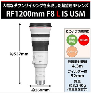 Canon キヤノン 望遠カメラレンズ RF1200mm F8 L IS USM ｜ キヤノン Canon 一眼 カメラ レンズ