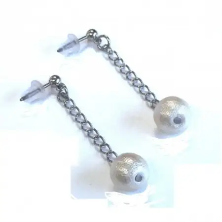 コットンパールピアス・チェーンタイプ(10mm・アイボリー)【1518165】
